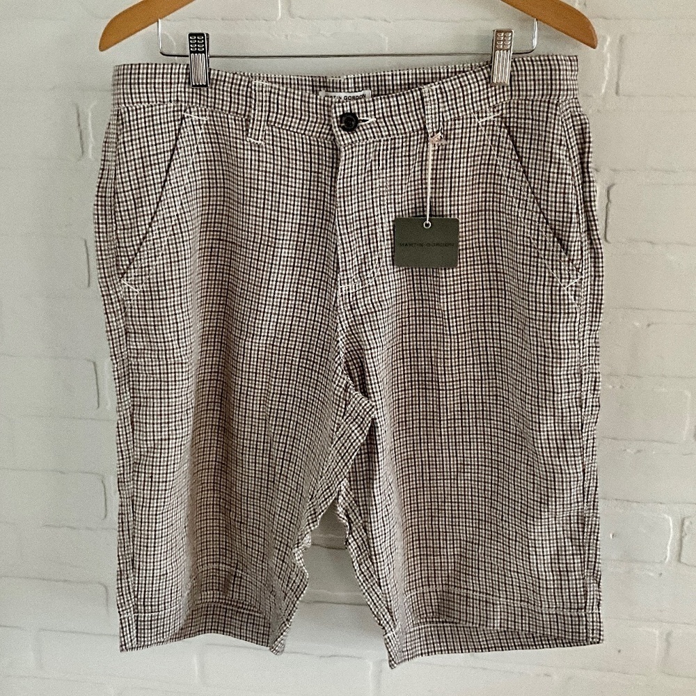 NWT Martin Gordon Bermuda shorts Brown/gray/tan/off-white Gingham Linen sz 33